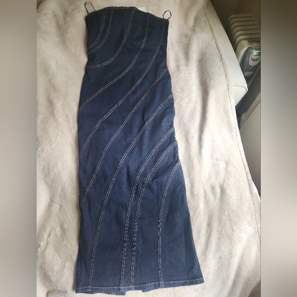 ZARA TOPSTITCHED Denim Midi Dress Dark Blue Sz XL. Nwt NO LOW BALLING!! - Picture 10 of 11